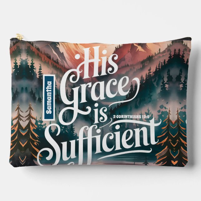 Personalised His Grace is Sufficient Christian Accessory Pouch (Front)