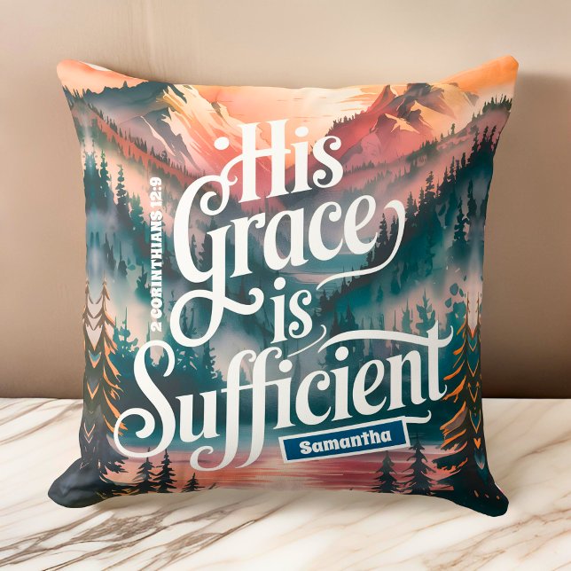 Personalised His Grace is Sufficient Christian Cushion (Creator Uploaded)
