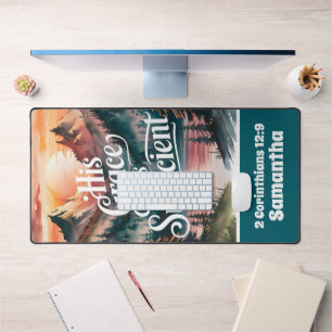 Personalised His Grace is Sufficient Christian Desk Mat