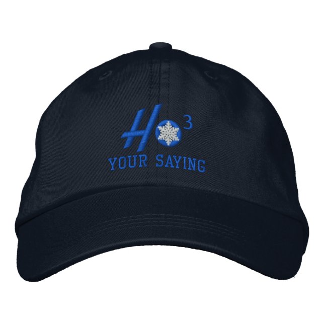 Personalised Ho Ho Ho Snowflake in Blue Embroidered Hat (Front)
