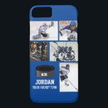 Personalised Hockey 5 Photo Collage Name Team # iPhone 8/7 Case<br><div class="desc">This personalised custom ice hockey iPhone case features your 5 photos, hockey player's name, jersey number and team name. Personalise with action shots, a team photo, rink photo, etc. Easily change the background colour to match your team's colours - just click customise and then the small eye dropper. The perfect...</div>