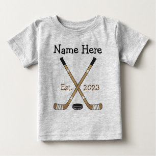 Personalised Hockey Baby Name Birth Year Born Baby T-Shirt