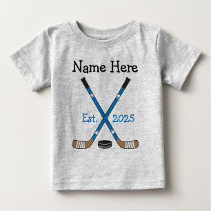 Personalised Hockey Baby Name Birth Year Born Blue Baby T-Shirt