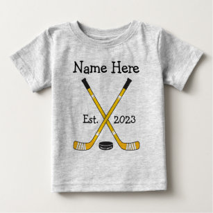 Personalised Hockey Baby Name Birth Year Born Gold Baby T-Shirt
