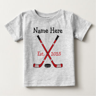 Personalised Hockey Baby Name Birth Year Born Red T-Shirt