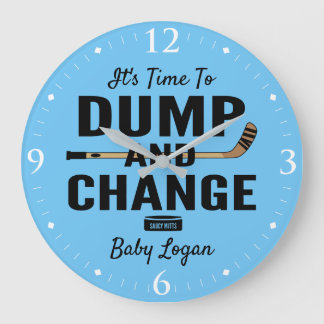 Personalised Hockey Baby Name Dump and Change Blue Large Clock