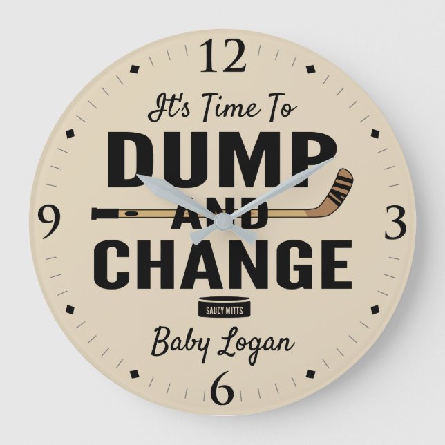 Personalised Hockey Baby Name Dump and Change Large Clock (Front)