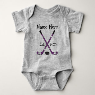 Personalised Hockey Baby Name Year Born Purple Bodysuit