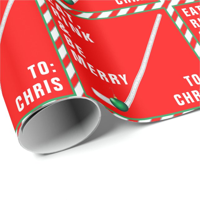 Personalised Hockey Christmas Holiday Gift Wrappin Wrapping Paper (Roll Corner)