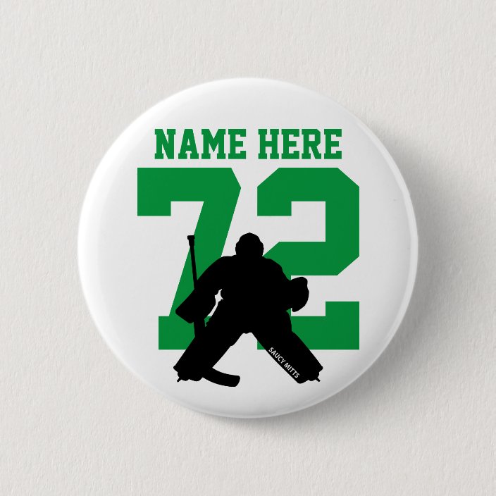 Personalised Hockey Goalie Name Number green flare 6 Cm Round Badge