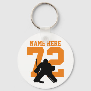 Personalised Hockey Goalie Name Number orange Key Ring