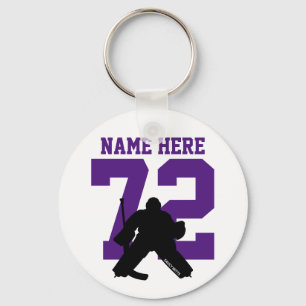 Personalised Hockey Goalie Name Number purple Key Ring