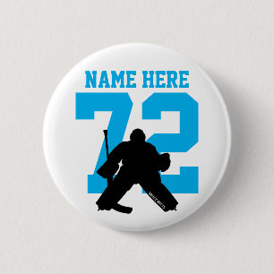 Personalised Hockey Goalie Name Number Turquoise 6 Cm Round Badge