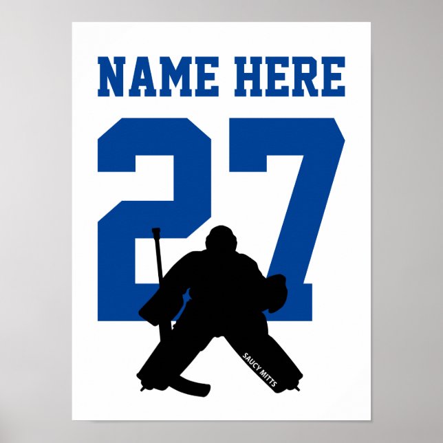 Personalised Hockey Goalie Player Number Blue Poster (Front)