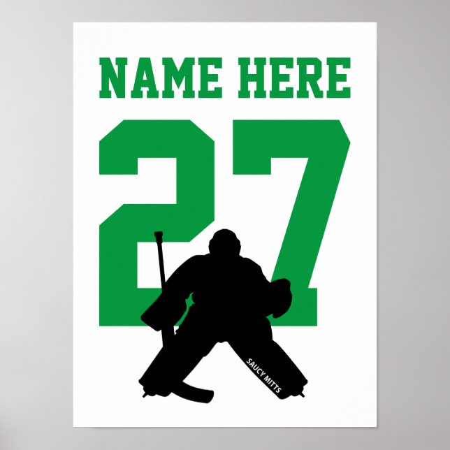 Personalised Hockey Goalie Player Number Green Poster (Front)