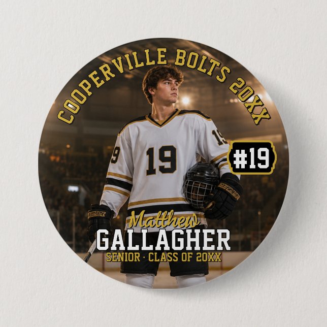 Personalised Hockey Photo Button (Front)