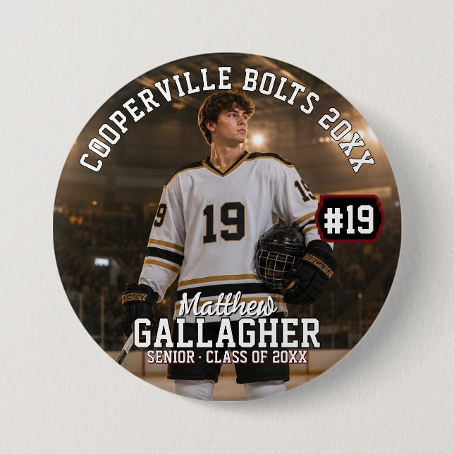 Personalised Hockey Photo Button (Front)
