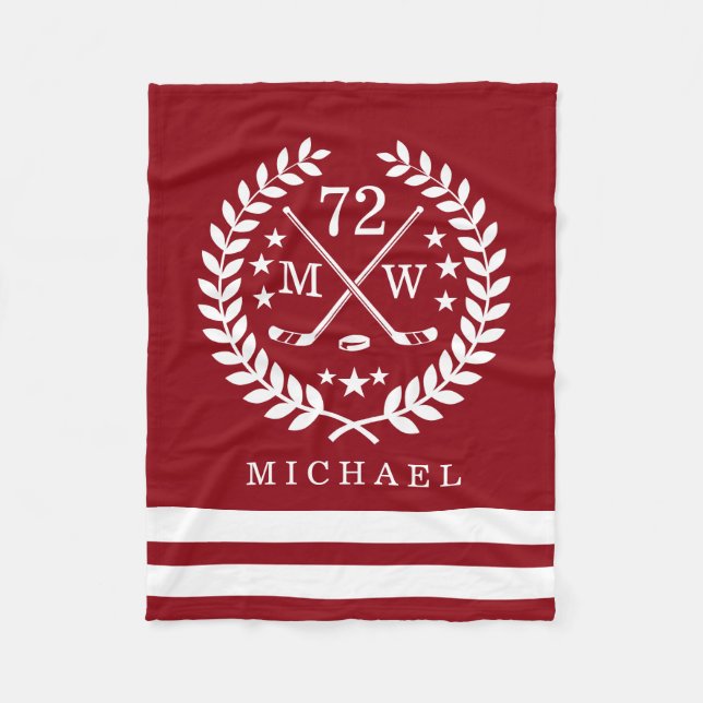 Personalised Hockey Player All Star Deep Red Fleece Blanket (Front)