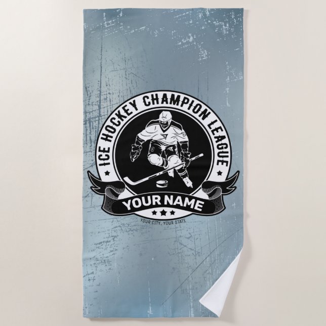 Personalised Hockey Player Ice Rink Team Athlete Beach Towel (Front)