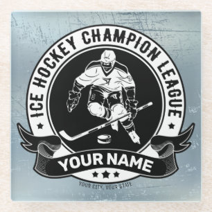 Personalised Hockey Player Ice Rink Team Athlete Glass Coaster