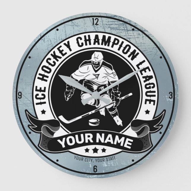 Personalised Hockey Player Ice Rink Team Athlete Large Clock (Front)
