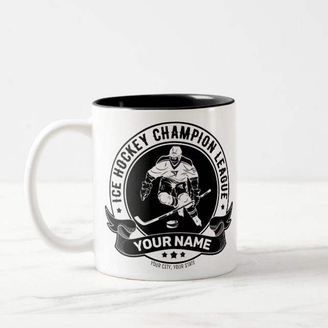 Personalised Hockey Player Ice Rink Team Athlete Two-Tone Coffee Mug (Left)