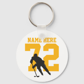 Personalised Hockey Player Name Number black gold Key Ring