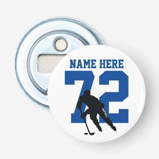 Personalised Hockey Player Name Number Blue Bottle Opener
