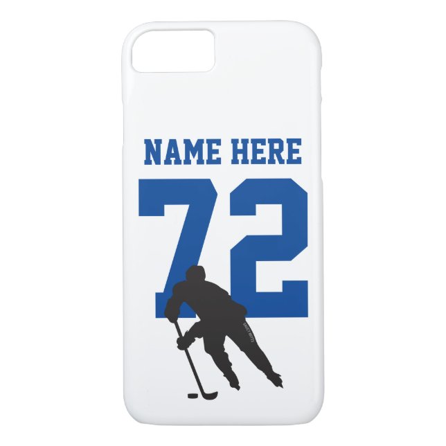 Personalised Hockey Player Name Number Blue Case-Mate iPhone Case (Back)