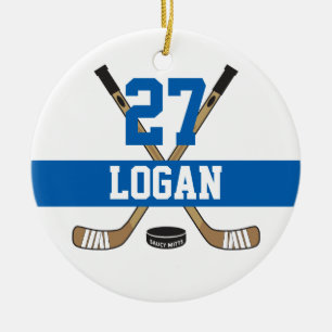 Personalised Hockey Player Name Number Blue Ceramic Ornament