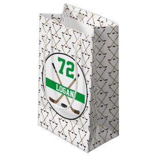 Personalised Hockey Player Name Number Gree Sticks Small Gift Bag
