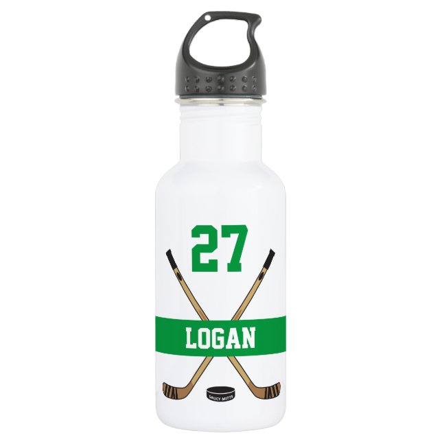 Personalised Hockey Player Name Number Green 532 Ml Water Bottle (Front)