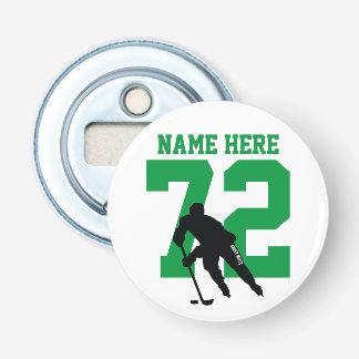 Personalised Hockey Player Name Number Green Bottle Opener