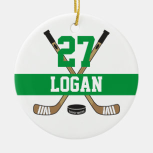 Personalised Hockey Player Name Number Green Ceramic Ornament