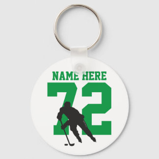 Personalised Hockey Player Name Number Green Key Ring