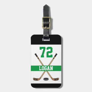 Personalised Hockey Player Name Number Green Luggage Tag