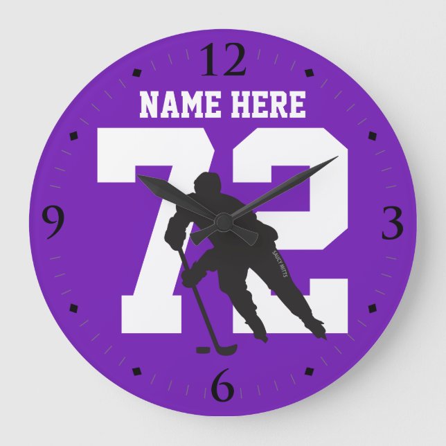 Personalised Hockey Player Name Number on Purple Large Clock (Front)