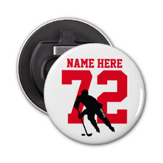 Personalised Hockey Player Name Number Red Bottle Opener