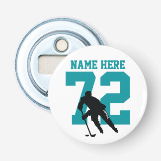 Personalised Hockey Player Name Number Sharks Teal Bottle Opener