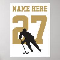 Personalised Hockey Player Number Black and Golden