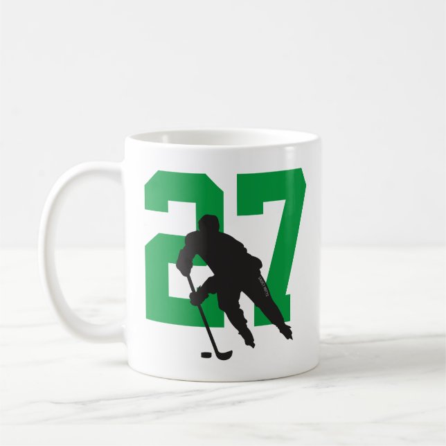 Personalised Hockey Player Number Black green Coffee Mug (Left)