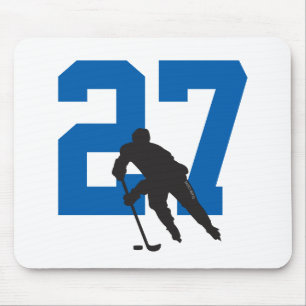 Personalised Hockey Player Number Blue Mouse Pad