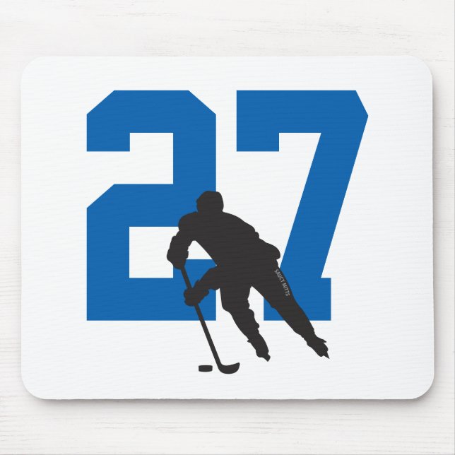 Personalised Hockey Player Number Blue Mouse Pad (Front)