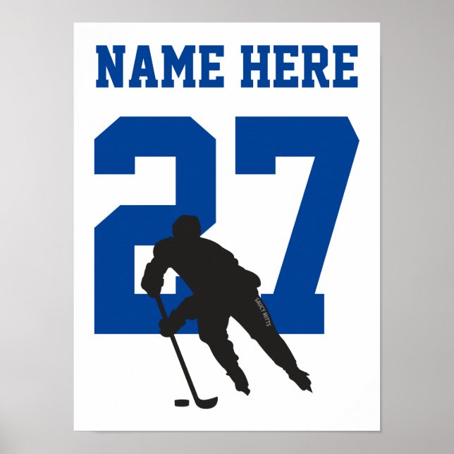 Personalised Hockey Player Number Blue Poster (Front)