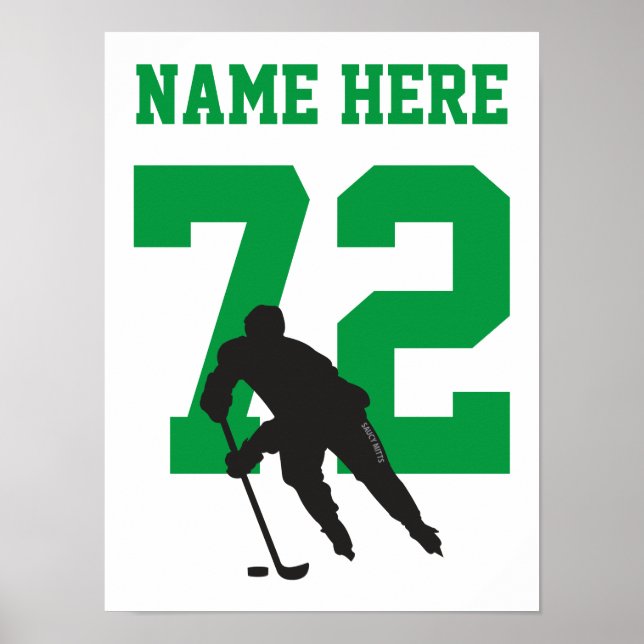 Personalised Hockey Player Number Green Poster (Front)