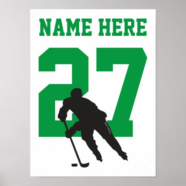 Personalised Hockey Player Number Green Poster (Front)
