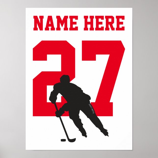 Personalised Hockey Player Number Red Poster (Front)