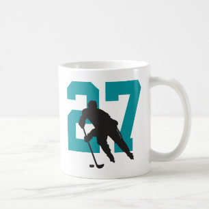 Personalised Hockey Player Number Teal Blue Coffee Mug