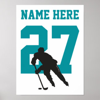 Personalised Hockey Player Number Teal Poster