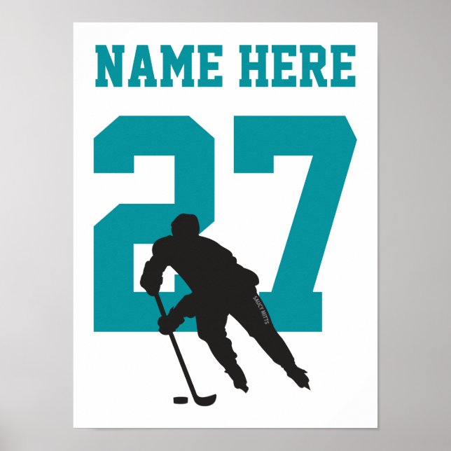 Personalised Hockey Player Number Teal Poster (Front)